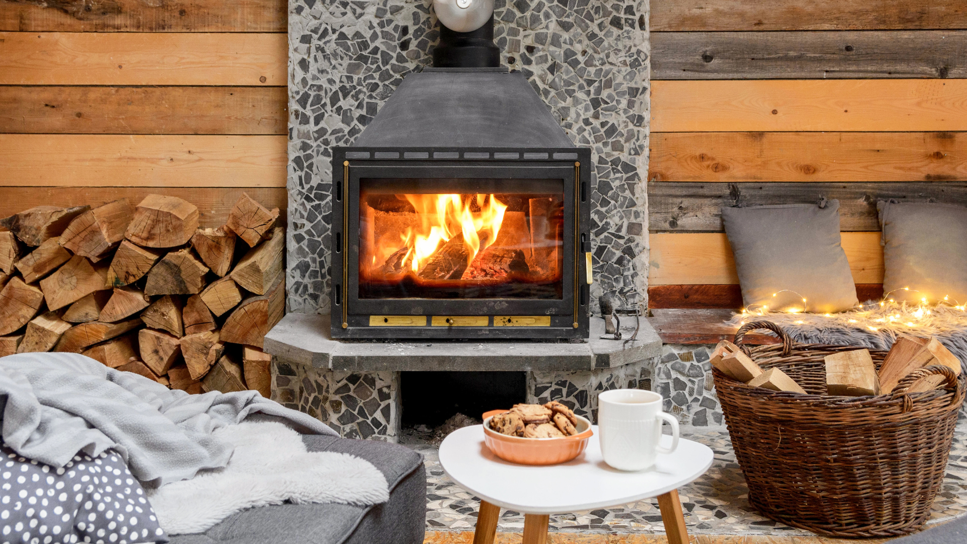 Feu de cheminée dans un environnement cosy